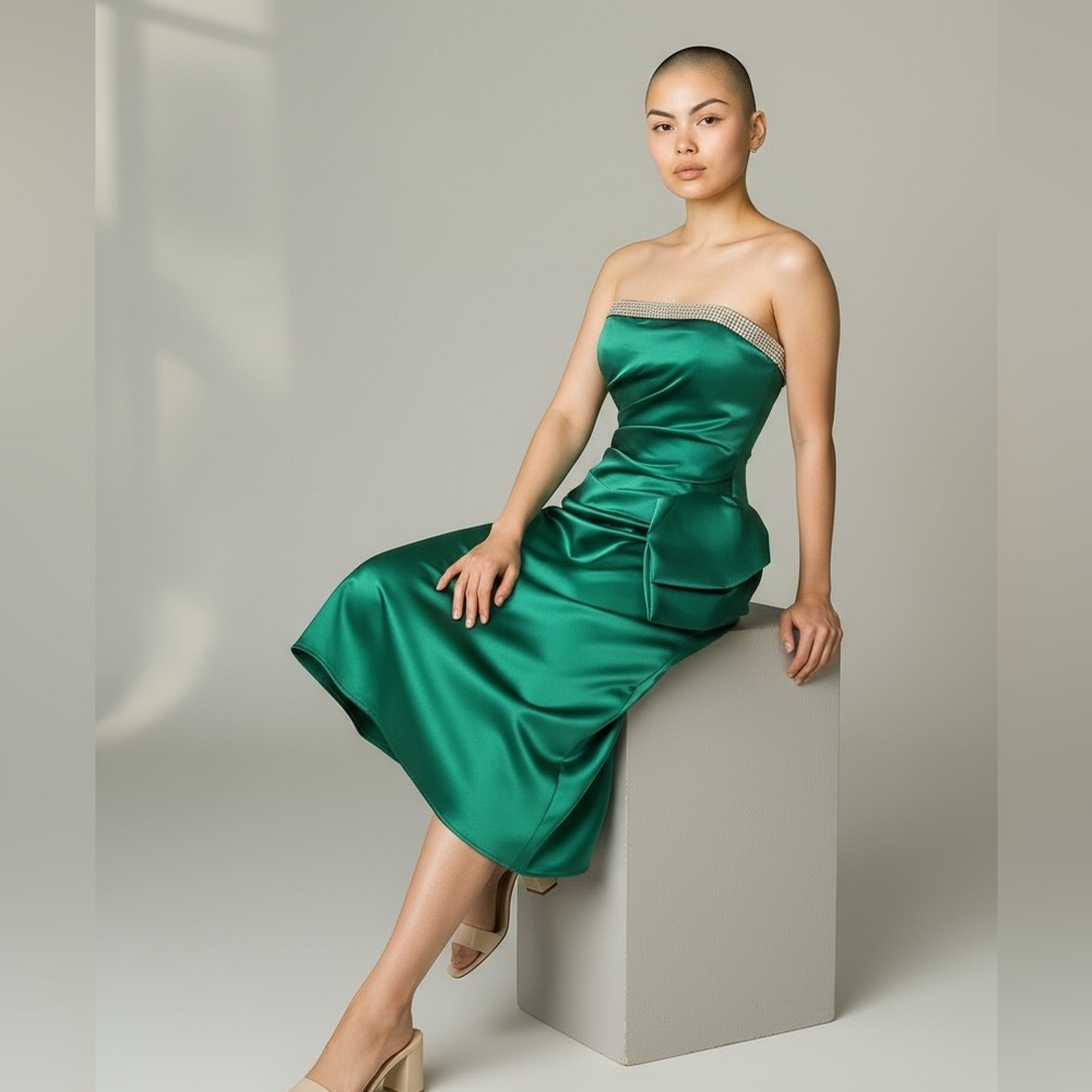 Vtg Julie Duroche After Five Saks Fifth Avenue Satin Green Strapless Gown Sz 6